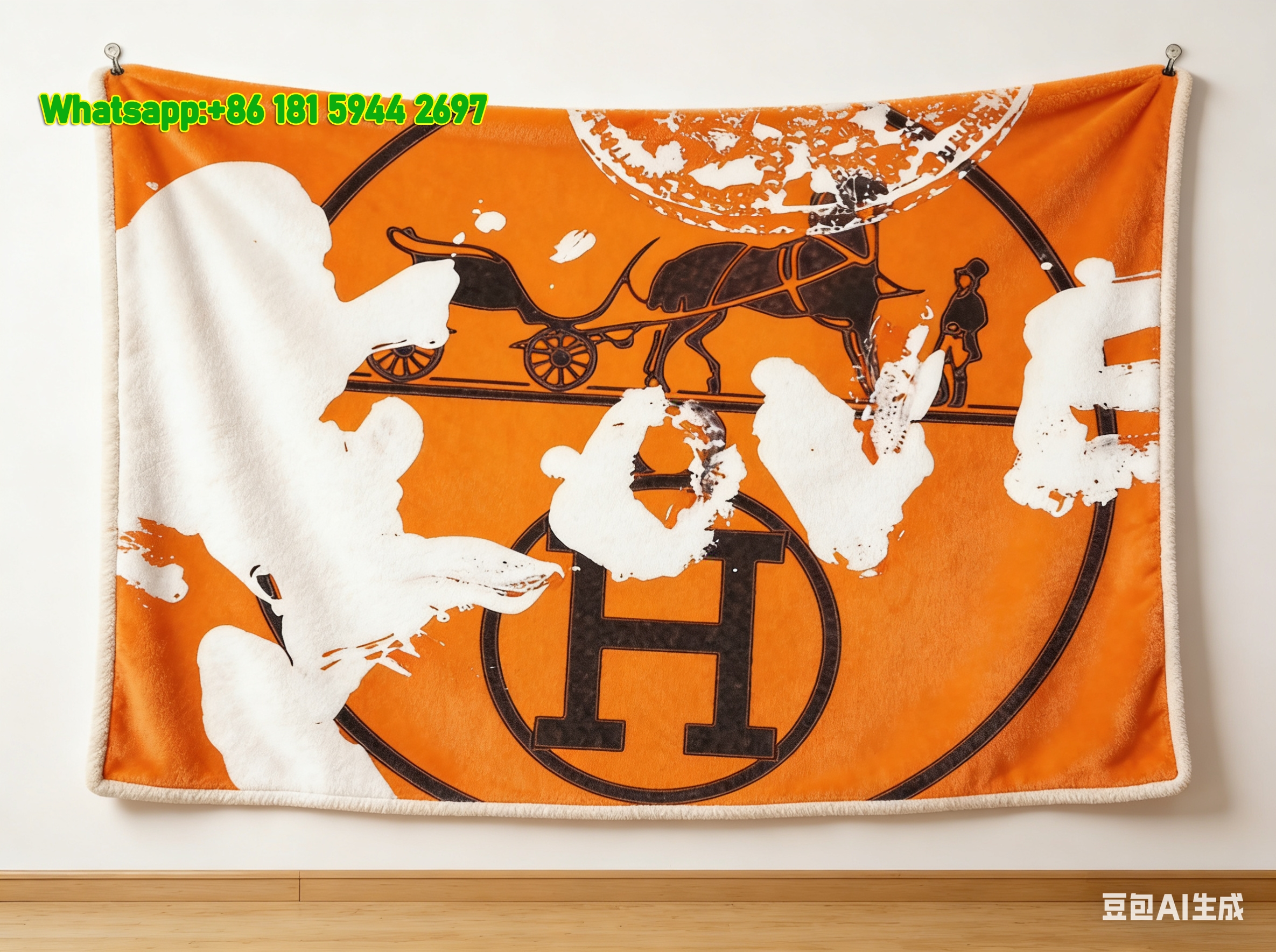 Hermès Inspired Orange LOVE Flannel Throw Blanket IMG_5374